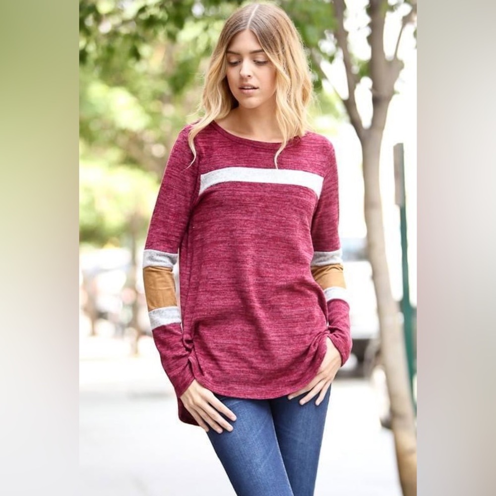Long sleeve contrast detail casual top